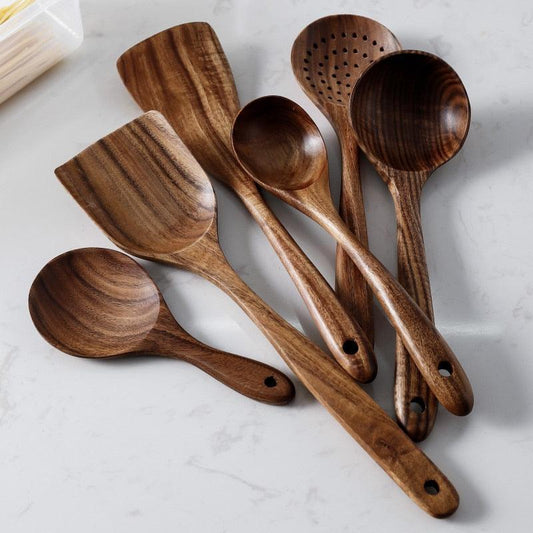 7pcs/set Teak Natural Wood Tableware Spoon - Varitique