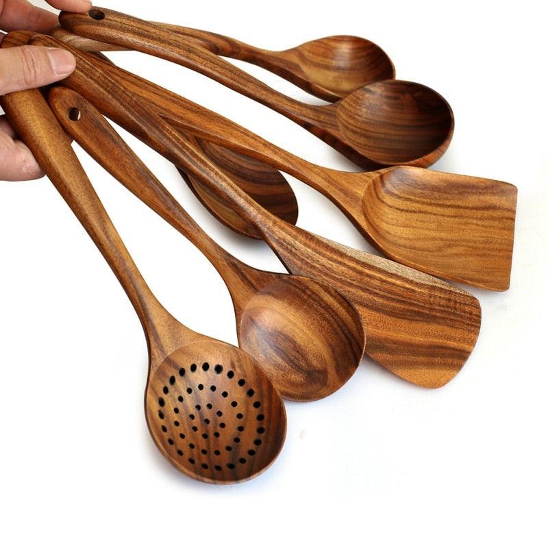 7pcs/set Teak Natural Wood Tableware Spoon - Varitique