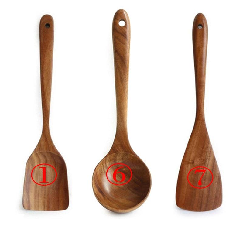 7pcs/set Teak Natural Wood Tableware Spoon - Varitique