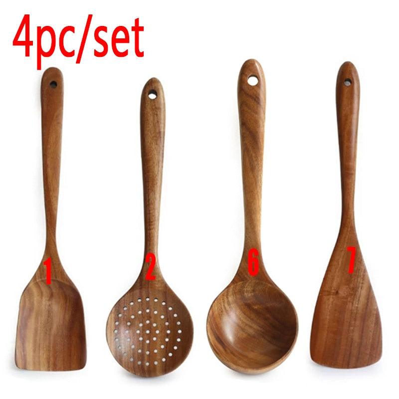 7pcs/set Teak Natural Wood Tableware Spoon - Varitique