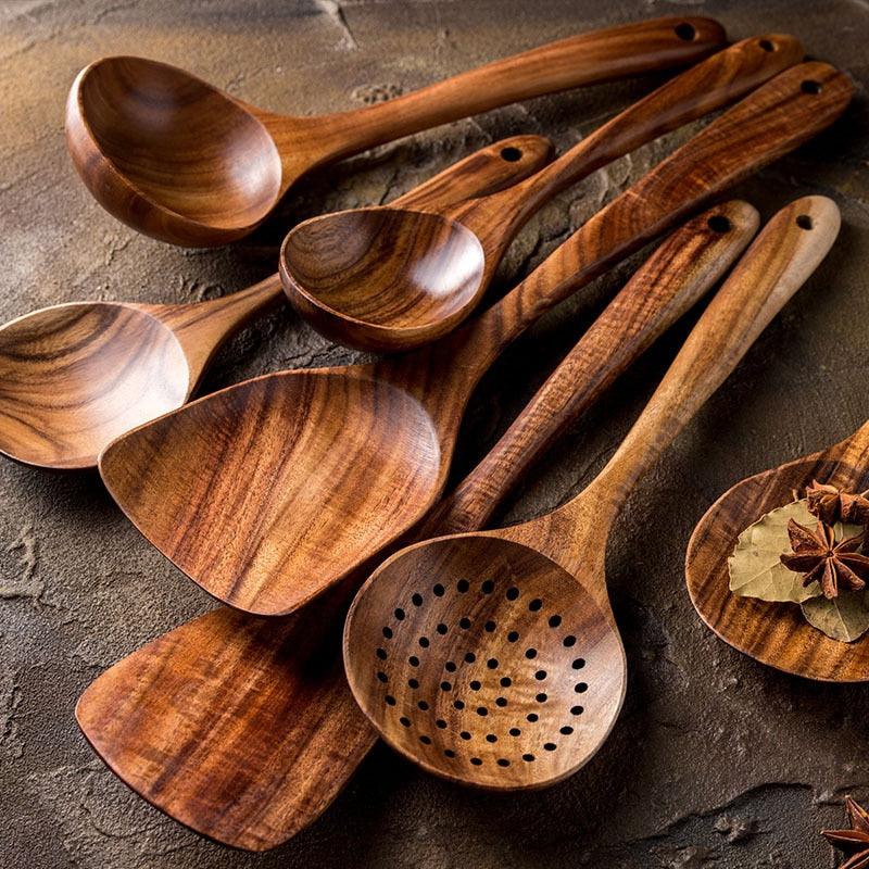 7pcs/set Teak Natural Wood Tableware Spoon - Varitique