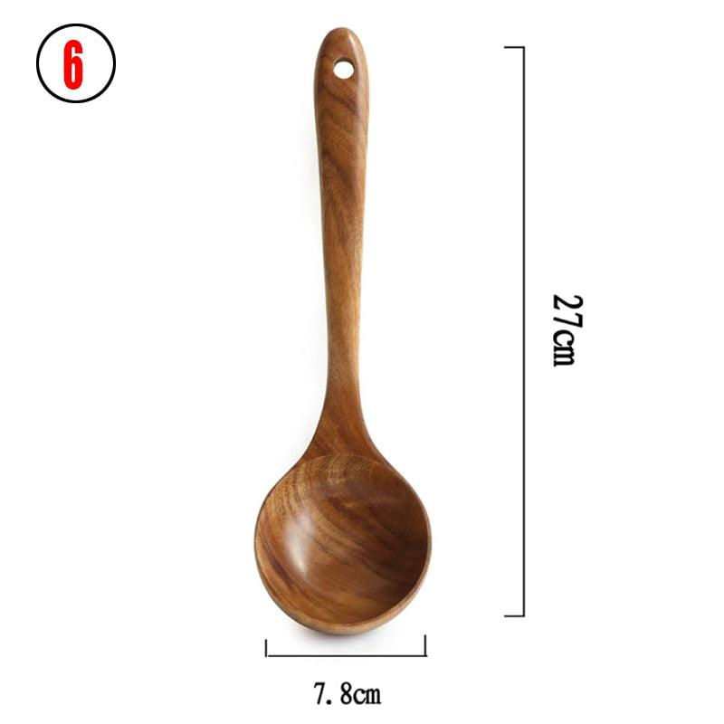 7pcs/set Teak Natural Wood Tableware Spoon - Varitique