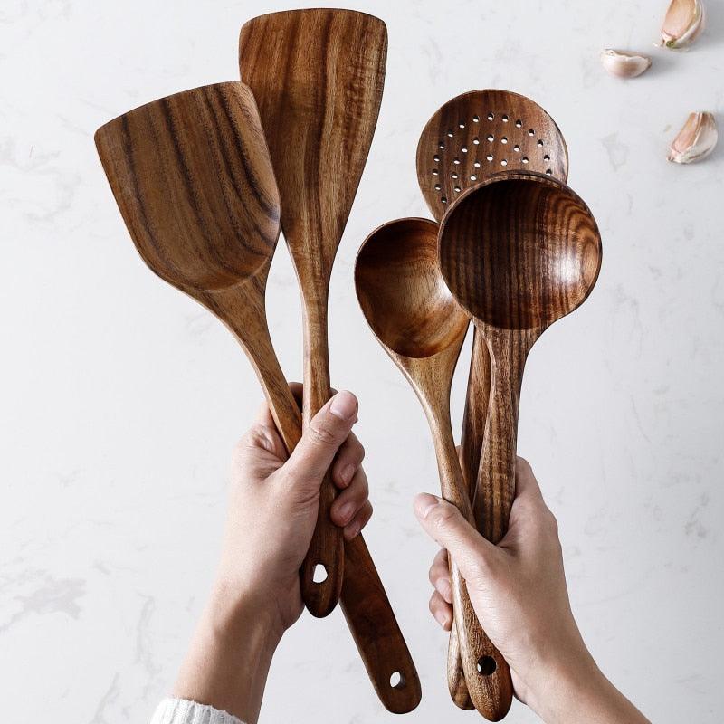 7pcs/set Teak Natural Wood Tableware Spoon - Varitique