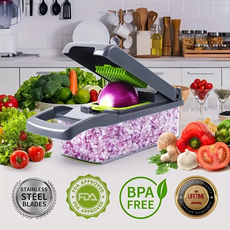 16pcs Vegetable Chopper Set: Multifunctional Slicer, Grater,Cutter With Container & More