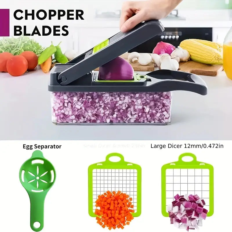 16pcs Vegetable Chopper Set: Multifunctional Slicer, Grater,Cutter With Container & More