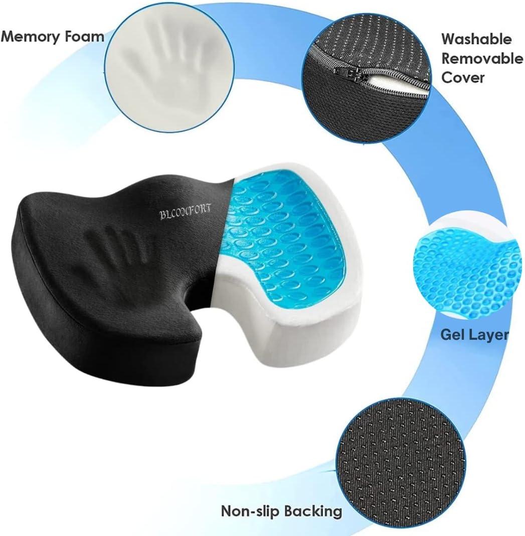 Orthopedic Gel Infused Cushion for Butt, Coccyx, Sciatica, Lumbar Support, Lower Back | Washable Cover |(Black) - Varitique