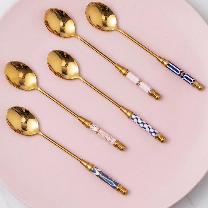 Stainless Steel Dessert Spoon Ceramic Long Handle - Varitique