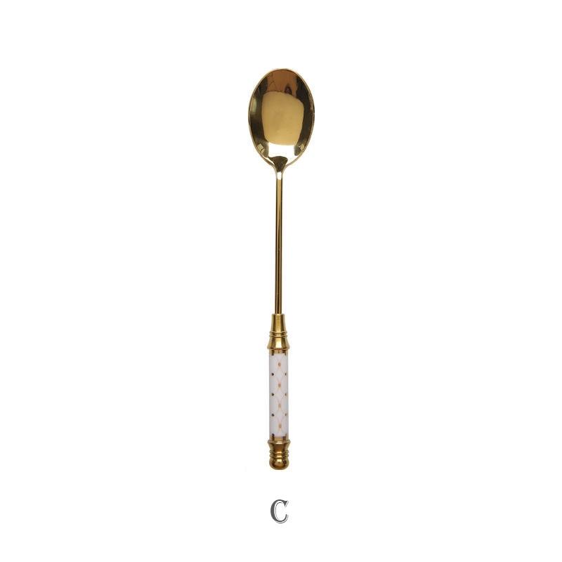 Stainless Steel Dessert Spoon Ceramic Long Handle - Varitique