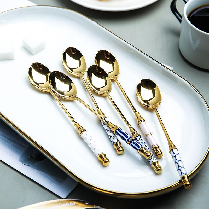 Stainless Steel Dessert Spoon Ceramic Long Handle - Varitique