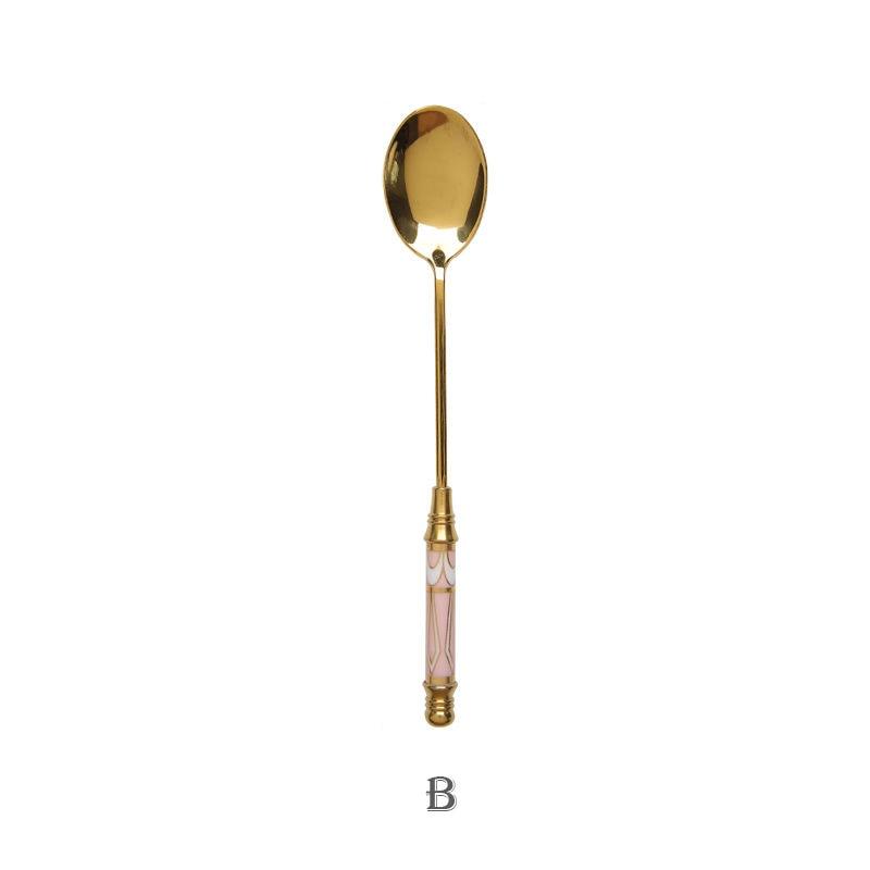 Stainless Steel Dessert Spoon Ceramic Long Handle - Varitique