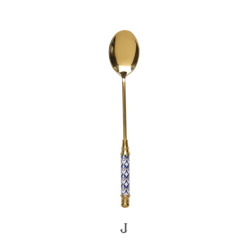 Stainless Steel Dessert Spoon Ceramic Long Handle - Varitique