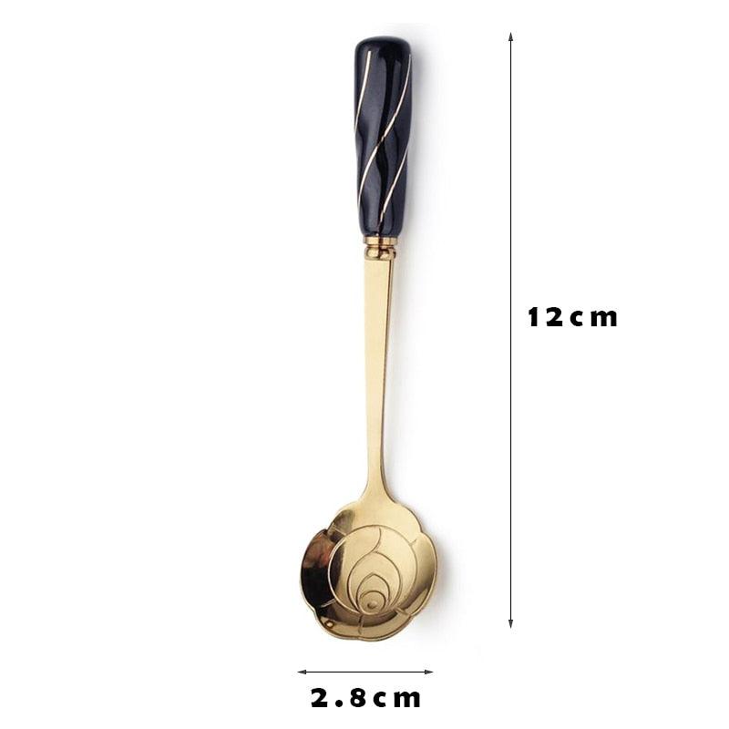 Stainless Steel Dessert Spoon Ceramic Long Handle - Varitique